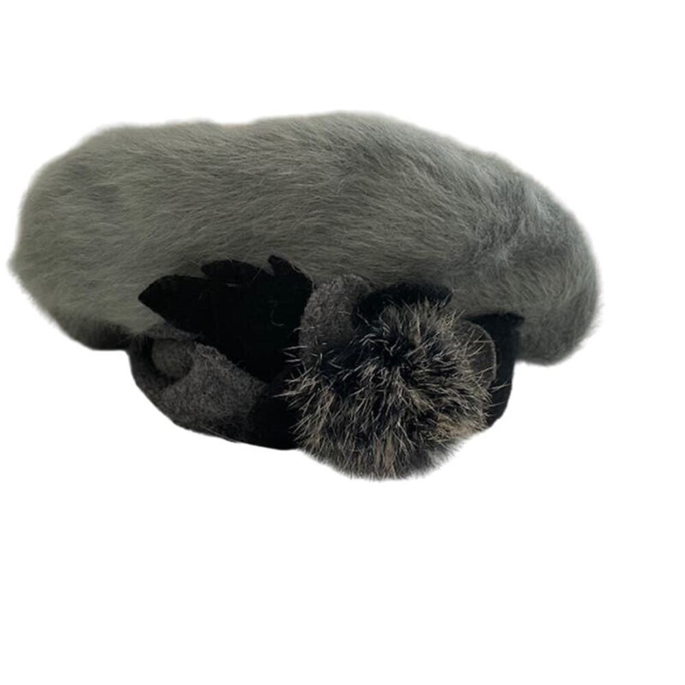 Forbusite women's beret hat, wool beanie cap in blue gray.